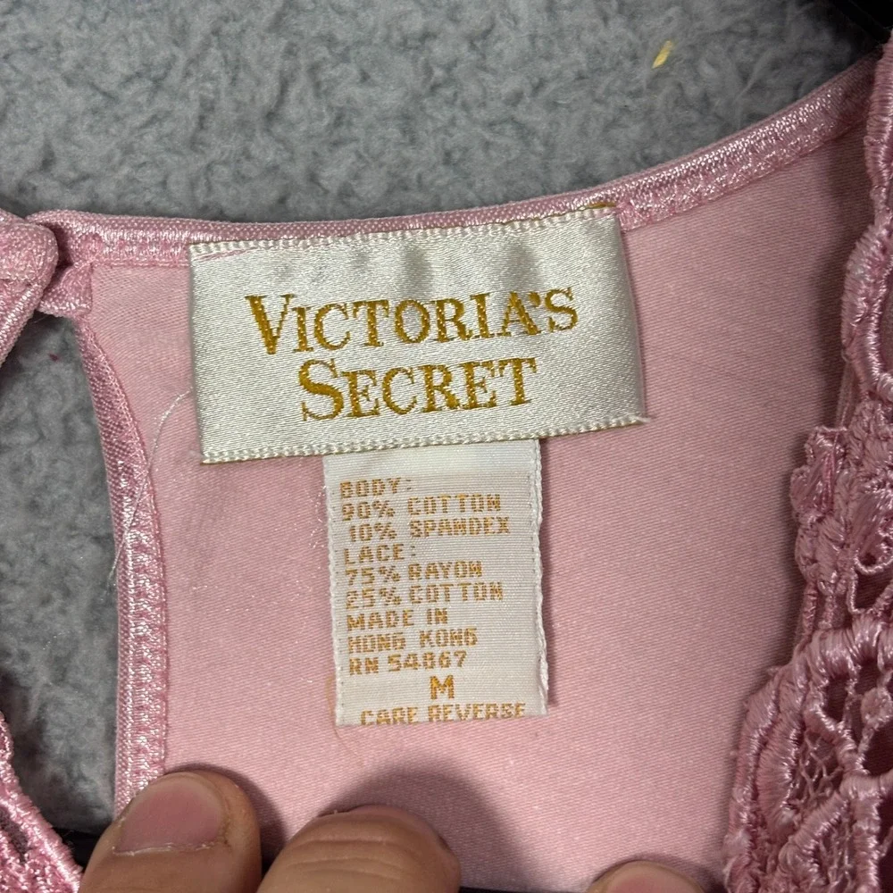 Vintage Victorias Secret Gold Label Pink Lace Bodysuit Sleeveless Medium 1652